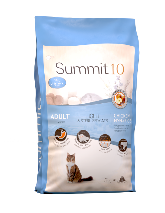 Concentrado para Gatos Adultos Esterilizados Summit10 Pollo Pescado y Arroz